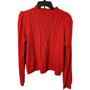 La Miel Red Super Soft Crew Neck Cable Knit Puff Sleeve Sweater Medium